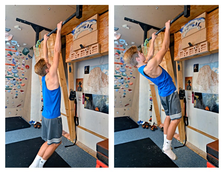 1. Begin from an ordinary pull-up start position. 2. Maintaining nearly straight arms, depress and downwardly rotator your scapula by pressing down on the bar—think about trying bend the bar (supinating your forearms) and press your chest out.